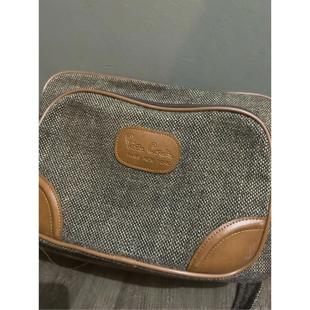 Vintage Pierre Cardin Brown Tweed Carry-On Shoulder Bag Strap Weekend Travel